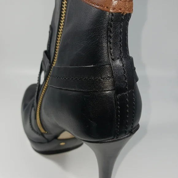 *Michael Kors Stockard Bootie Dark Brown/Black 5" Heel Sz 10M Gold Side Zipper - Picture 13 of 14